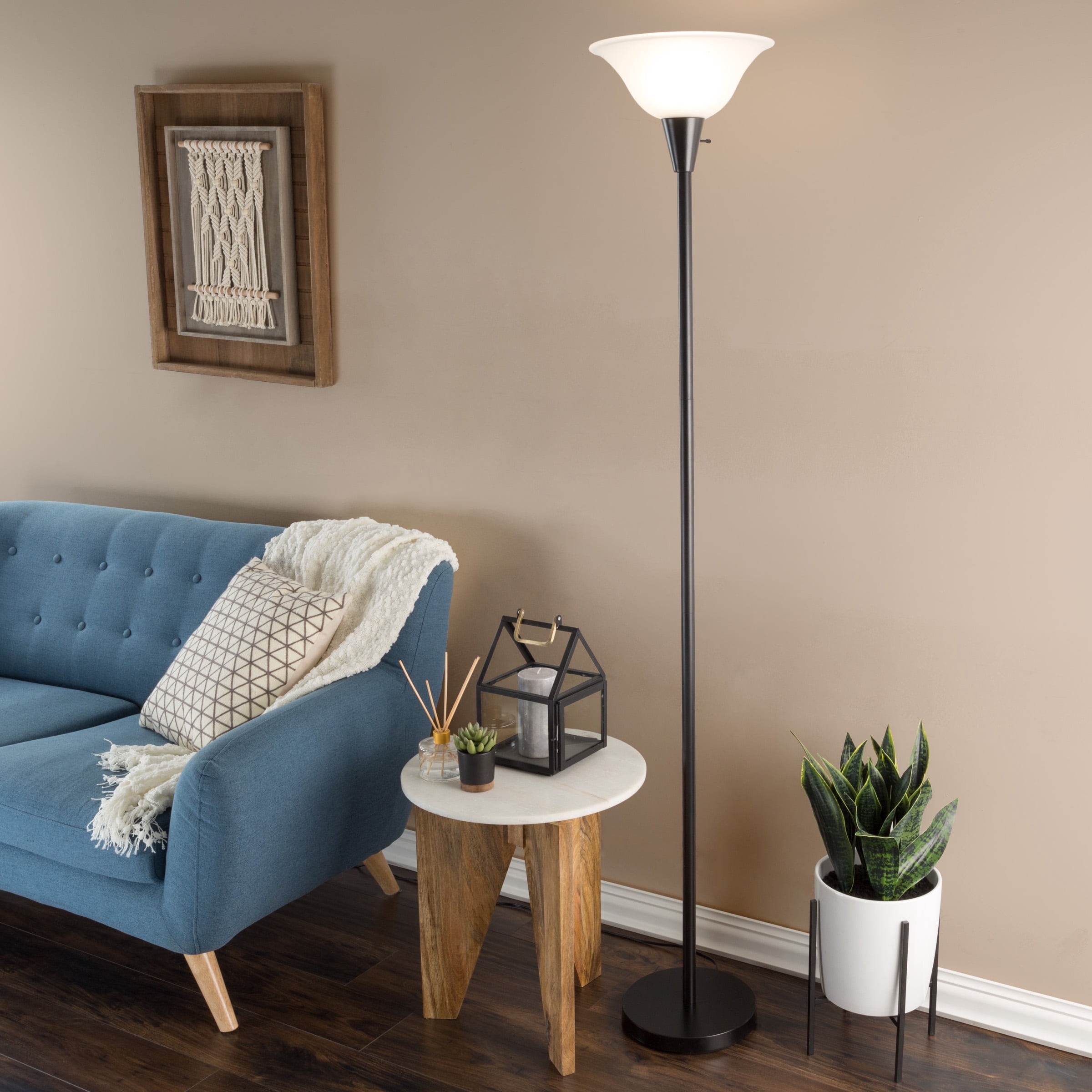 Lavish Home Torchiere Floor Lamp - Standing Light with Sturdy Metal Base and Frosted Glass Shade