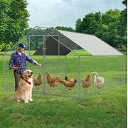 Caulitar 10 X 10FT Large Metal Chicken Coop Walk-in Poultry Cage Chicken Run Pen Rabbit Duck House with Waterproof and Anti-UV Cover for Outdoor Farm Use