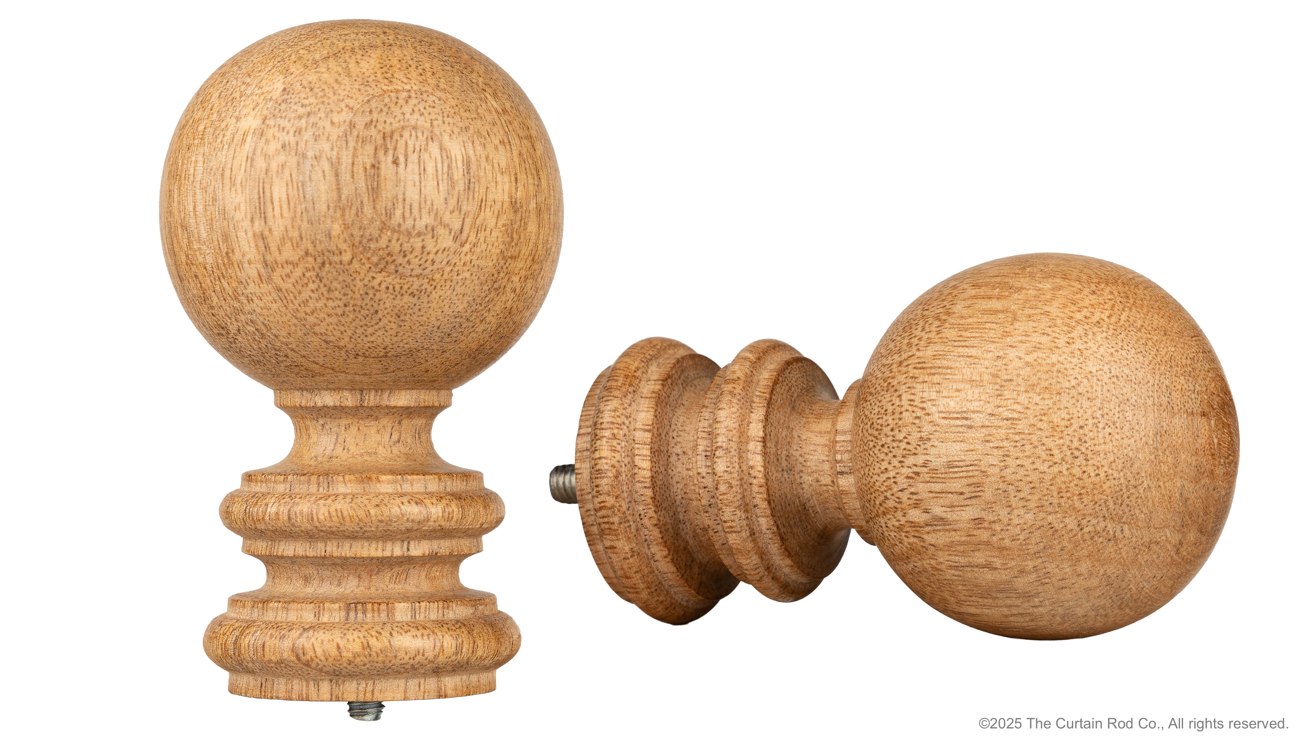 Amos Natural Farmhouse Real Oak Wood Finial  84” - 144”  Curtain Rod Set