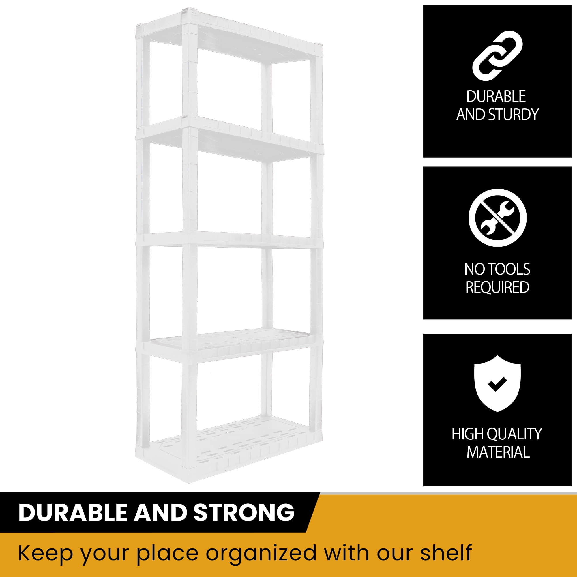 Hyper Tough Plastic Shelving Unit Storage Shelf 5-Tier White 75"H x 30"W x 14"D 500 lbs