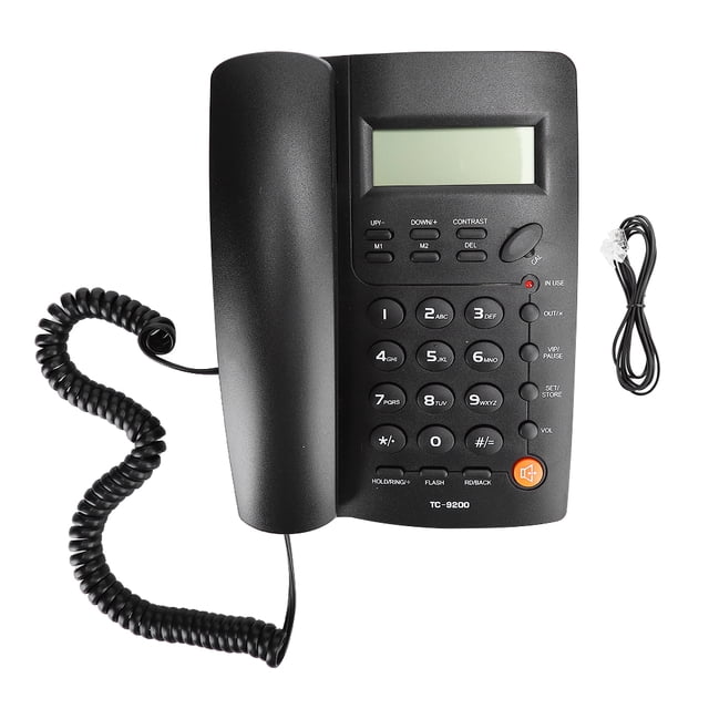 Teléfono fijo TC-9200 ABS negro con manos libres para identificación de llamadas, ideal para negocios, oficinas y hoteles.