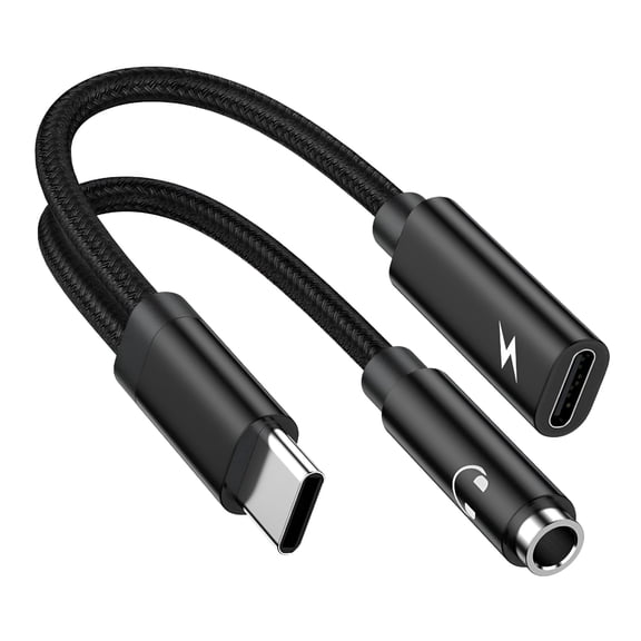 GJX 2in1 USB TypeC to 3.5mm Headphone and Charger Adapter for Galaxy S23/S22/S21/S24,60W PD USB C to Aux Audio Jack Dongle Cable Android Phone Fast Charging Cord