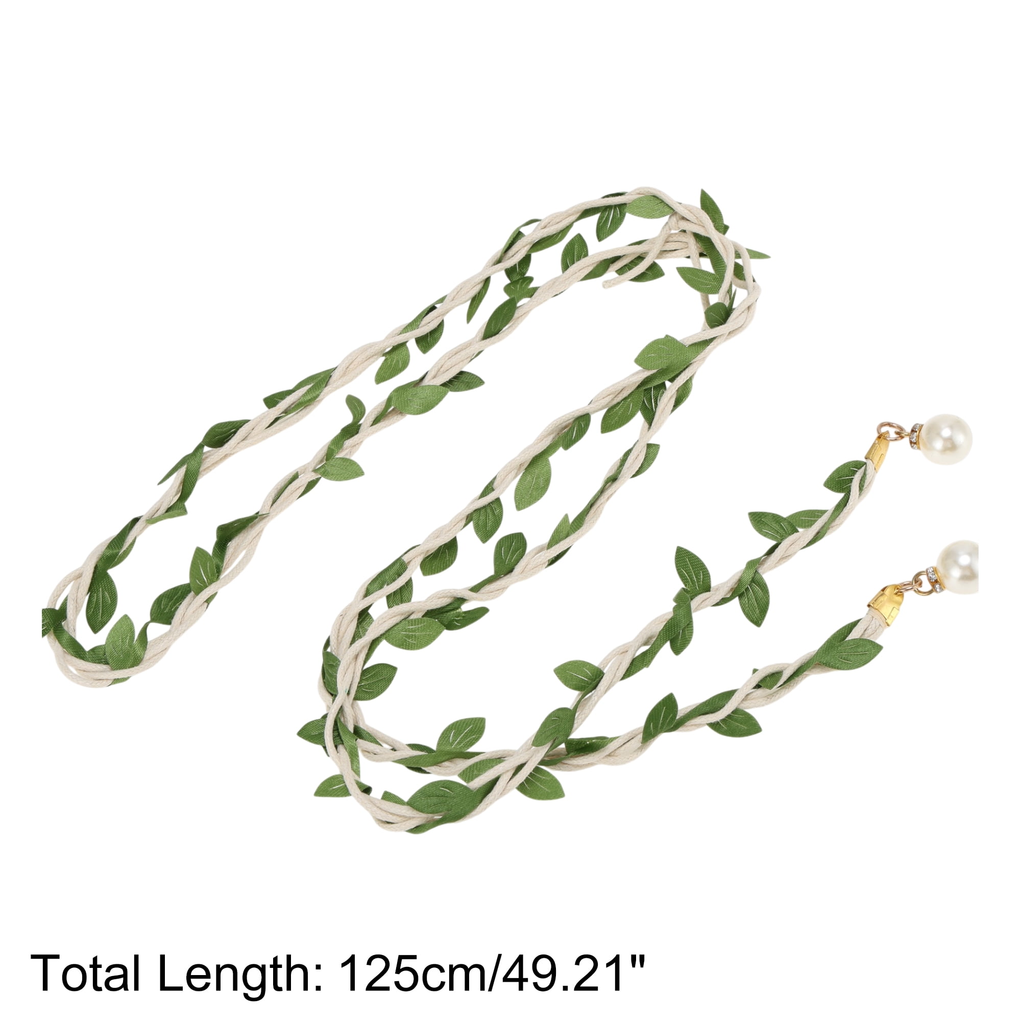 Unique Bargains Leaf Tassel Handmade Cord Belt 1Pc for Fashionable Styling Green, White