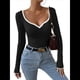 thumbnail image 1 of Camiseta de Larga con Escote Corazón para Mujer, de Punto Acanalado y Ribete en Contraste. Negro L, 1 of 10