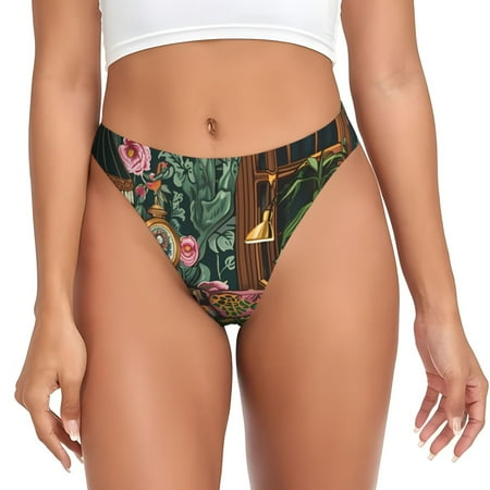 Qokaie Dog On Floral Couch Printed Women s Cotton Thong Underwear  Sexy Breathable Panties G-string-XX-Large