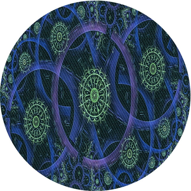 Ahgly Company Tapis d'Intérieur Lavable à la Machine, Carré, Transitionnel, Bleu, Tapis de Zone, 3 Pieds Carré