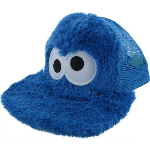 123 Sesame Street Cookie Monster Fuzzy Tv Show Snapback Hat Cap Blue Mesh Youth