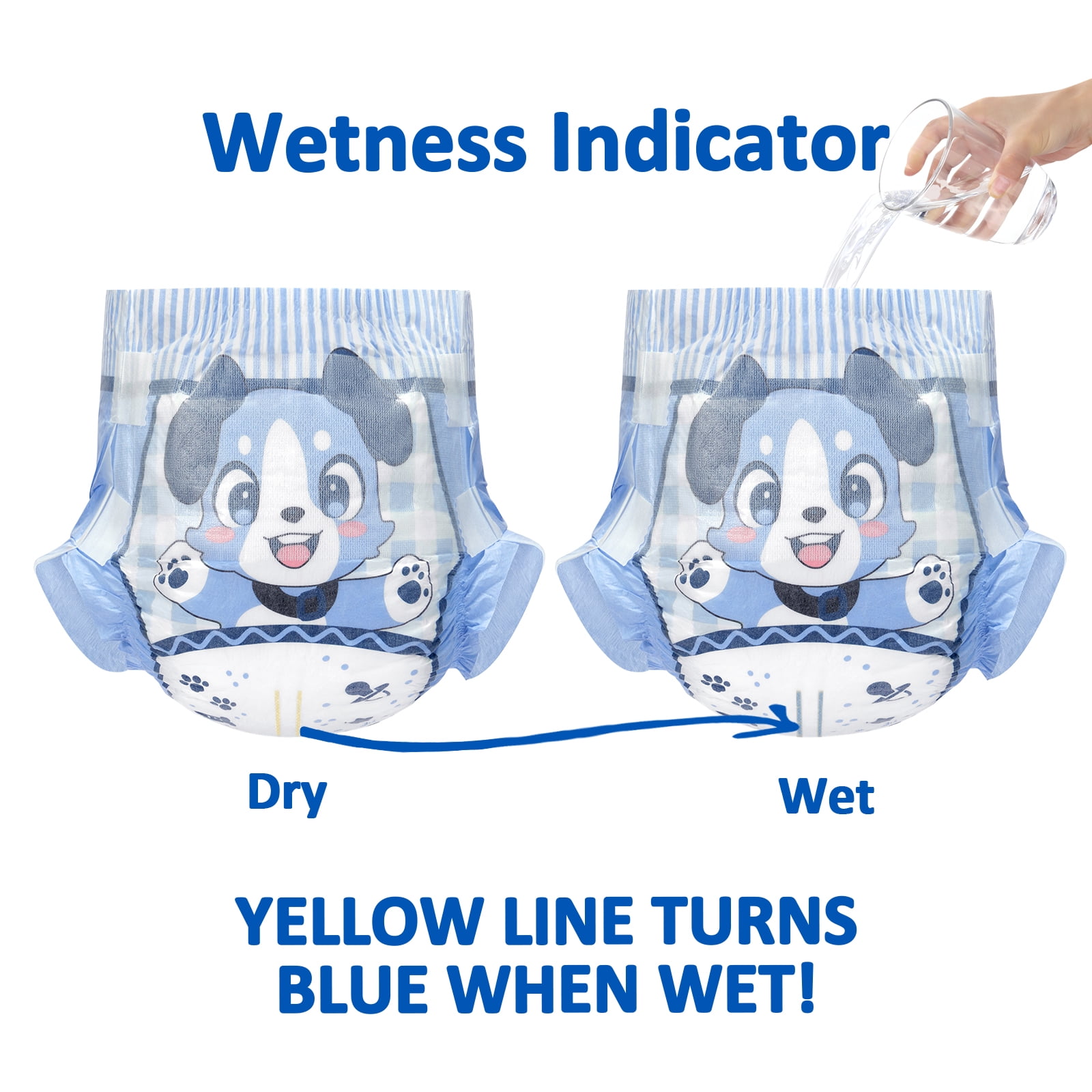 Littleforbig Adjustable Hook-and-Loop Fastener Closure Adult Printed Cloth Back Diaper 80 Pieces (8 Packs) - Little Blue BabyFur (X-Large 48"-56")