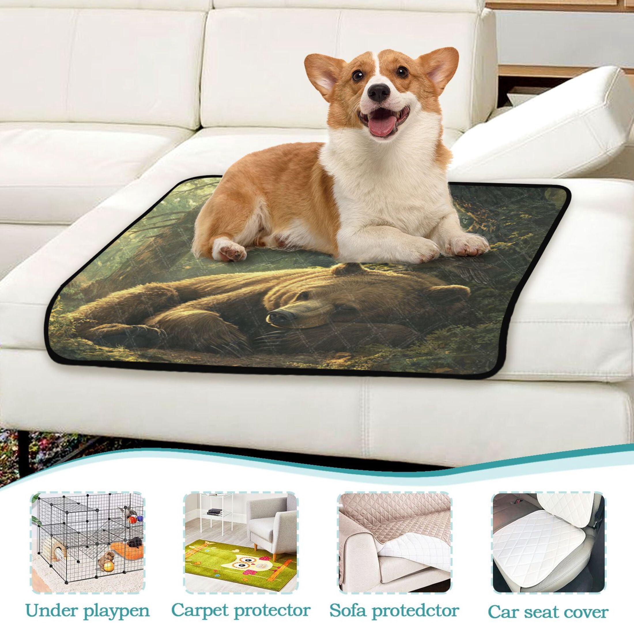 Qxltty Brown Bear Owl Resting Together Cat litter Pads Pet Set of 3 Diaper Mats Center Anti-leakage Layer Absorbent Soft and Comfortable