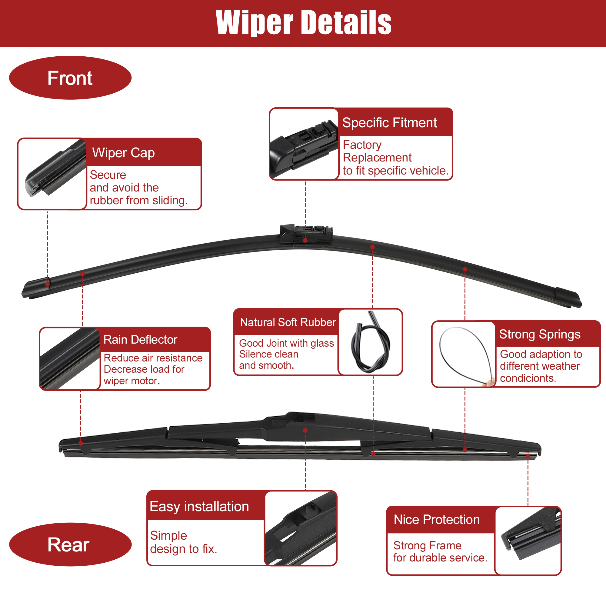Unique Bargains 3Pcs 24" 18" 14" Front Rear Windshield Wiper Blade Set for CX-5