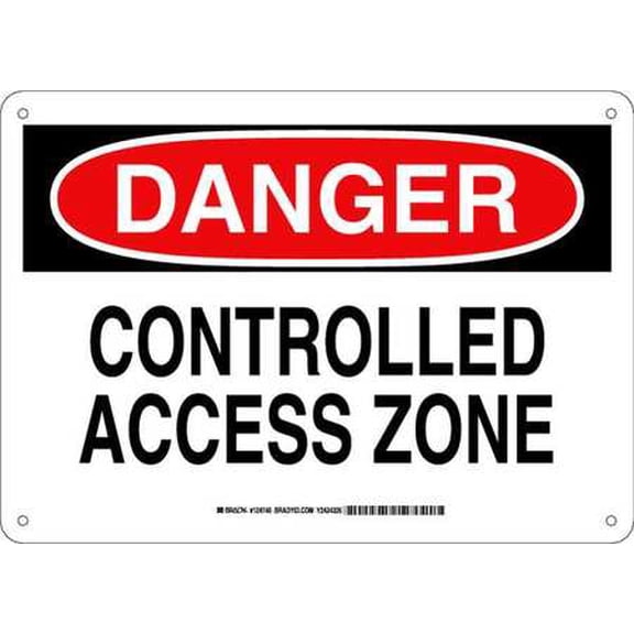 Brady 124746 Admittance Sign, Legend"Controlled Access Zone", 10" Height, 14" Width, Black and Red on White