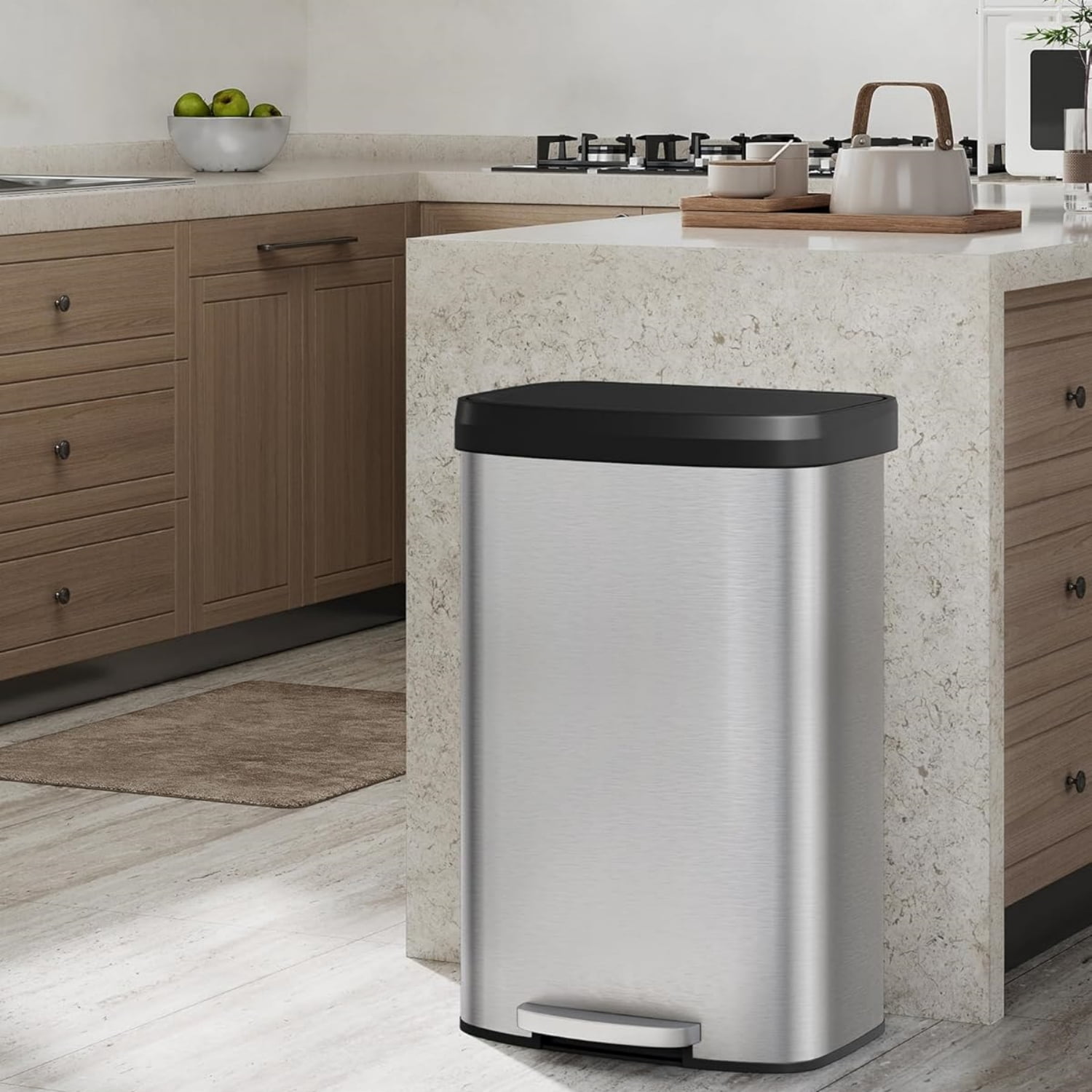 Garvee 21.13 Gallon Large Step-on Trash Can for Kitchen,  with Liner Rim & Soft Close Plastic Lid, Silver