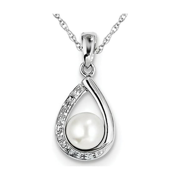 White Freshwater Cultured Pearl 6mm Teardrop Pendant Necklace in Sterling Silver with Chain for Women