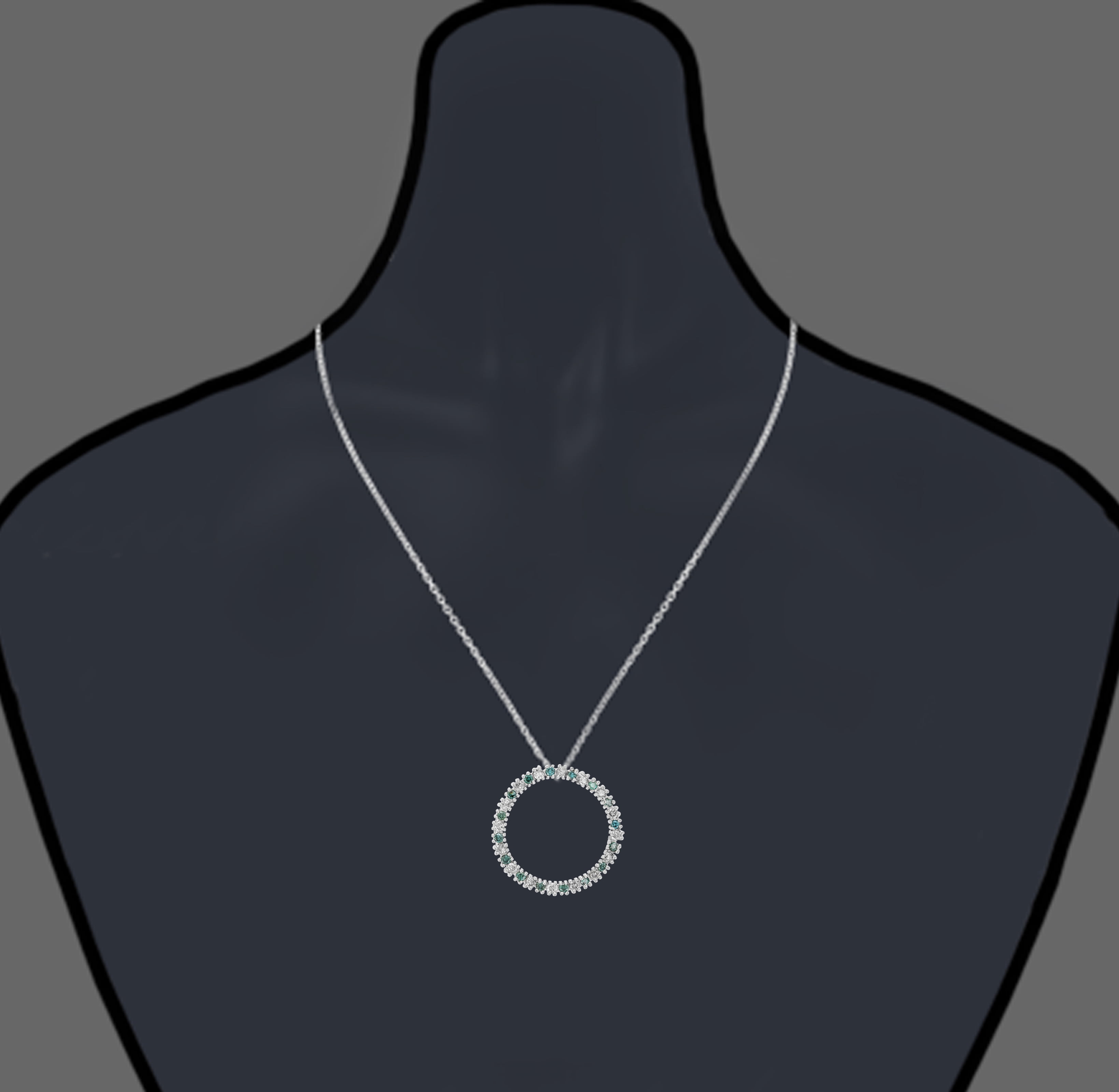 Vir Jewels 1/2 CTTW Blue and White Diamond Pendant Necklace for Women 14K White Gold 1/2 Inch