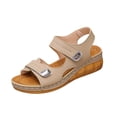 thumbnail image 2 of Xdegoge Wedge Sandals for Women Summer Hook and Loop Straps Metallic Hardware Platform Walking Shoes Open Toe Casual Beach Dressy Footwear Non Slip Sole Ladies Sandals, 2 of 6
