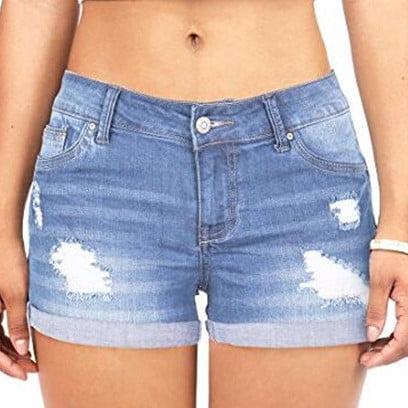 Women Summer Ripped Denim Jeans Shorts w/Floral Skinny Casual Hot Pants Turn Up 