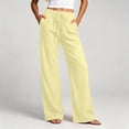 thumbnail image 2 of POROPL Linen Pants Women Loose Wide Leg Drawstring Elastic Waist Pants With Pocket, 2 of 6