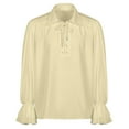 thumbnail image 2 of UVEASISHA Mens Pirate Shirt Renaissance Retro Lace Up Polos Shirts Ruffle Long Sleeve Collared Golf Shirts Gothic Medieval Costume Holiday Deals,Beige,L, 2 of 7