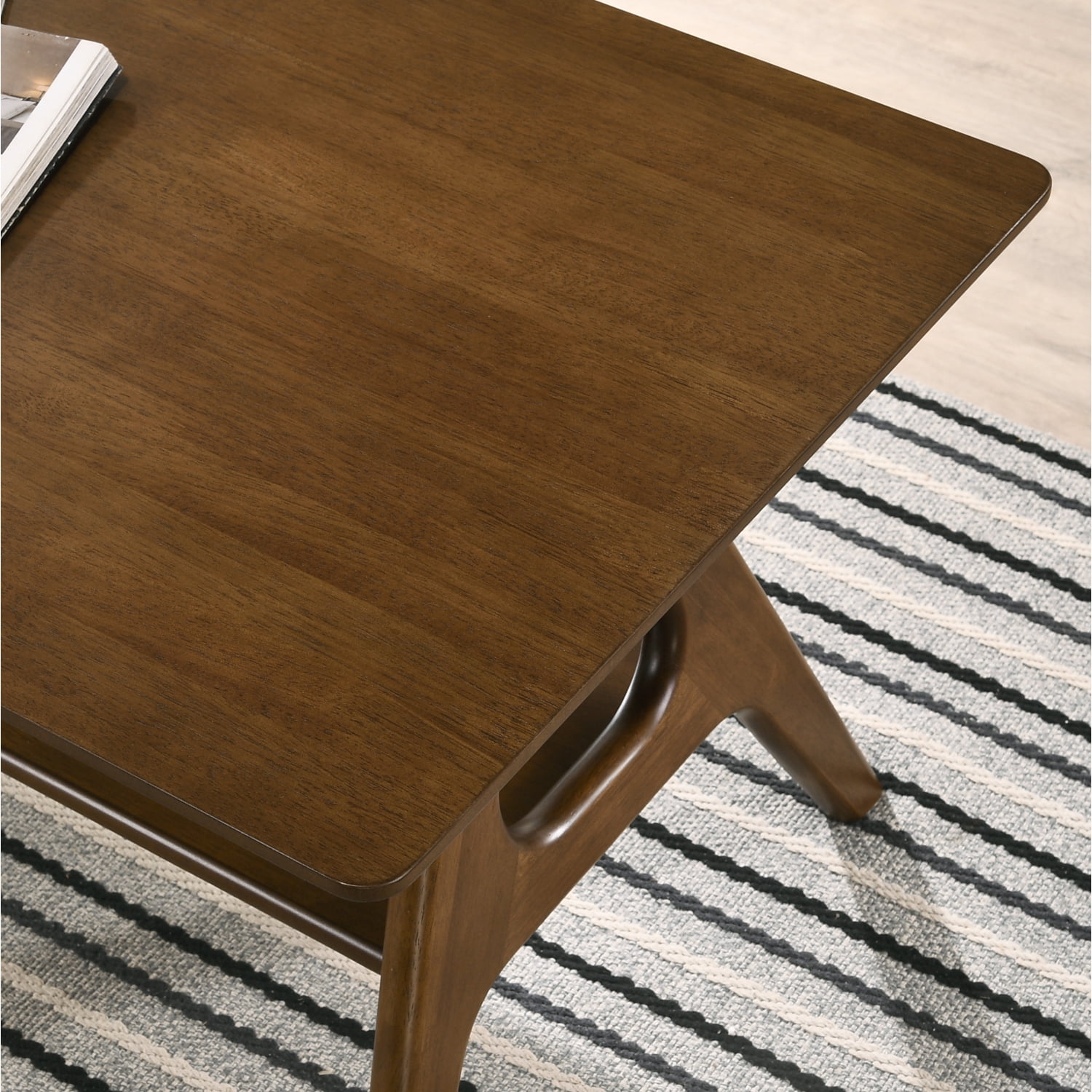 Arona Mid-Century Modern Wood End Table with Shelf Storage Accent Table for Living Room, Bedroom, Walnut Finish