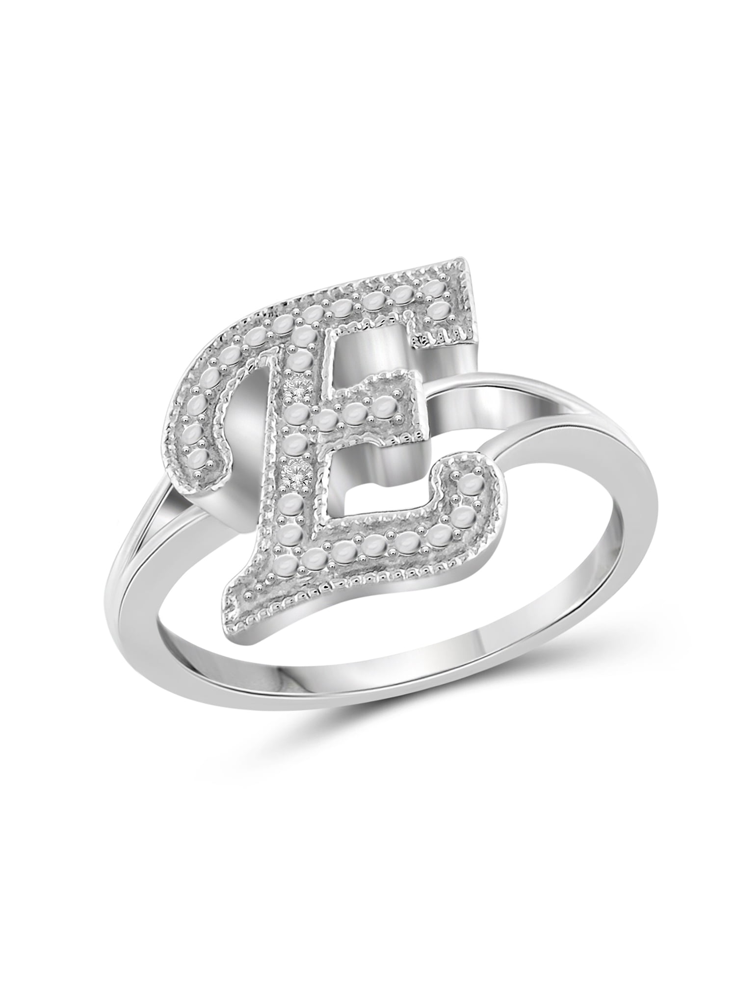Accent White Diamond Initial Letter Ring for Women Customizable Sterling Silver E