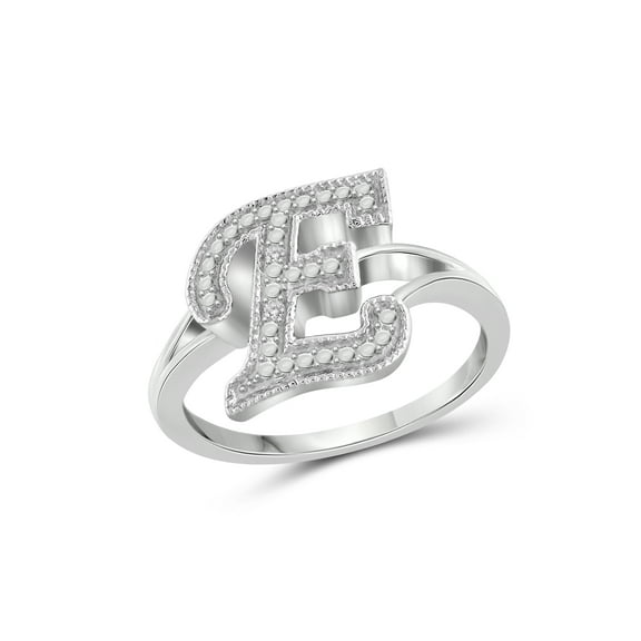 JewelersClub Accent White Diamond Initial Letter Ring for Women | Customizable Sterling Silver E Alphabet Monogram Ring for Girls | Cursive Script Capital Letters | Personalized Jewelry Gift for Her