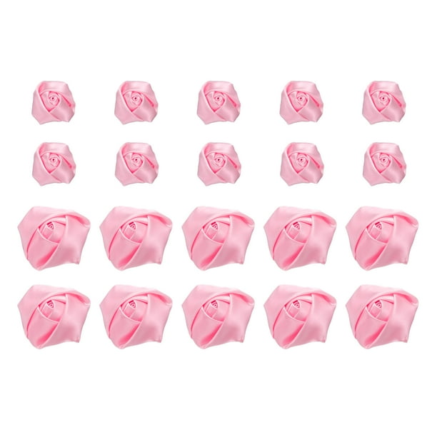 20pcs 2Tamaños Rosas de Cinta de Satén 2.5cm/5cm Flores de Rosa Artificial de Tela para Manualidades DIY (Rosa Claro)