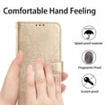 thumbnail image 7 of For Apple iPhone 16e / iPhone 17e 6.1" Flower Embossed Buckle Case, Card Slots/Pocket, PU Leather Flip Wallet Case With Short Wrist Strap,Gold,For iPhone 16e / 17e, 7 of 7