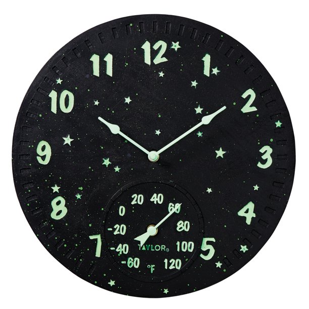 Taylor 14inch Galaxy Glow in the Dark Clock with Thermometer Walmart