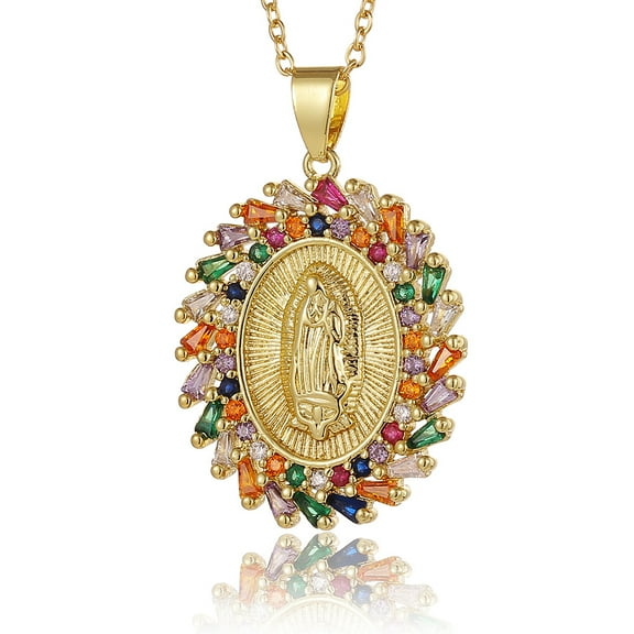 Religious Christian Jewelry Supplies 14K Yellow Gold Cubic Zirconia Saint Virgin Mary Charms Pendants