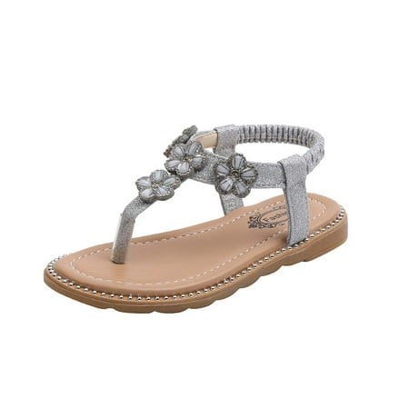 

TUOBARR 2023 Summer Savings Clearance! Baby Girl Sandals Toddler Girls Summer Sandals Little Kid Open Toe Princess Flats Sandals Leather Rubber Sole Princess Sandals Silver