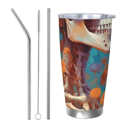 

Matuu Artistic Orange Carnation Skull for 20oz Durable Thermal Cups Keep Drinks Cold and Hot Insulated Car Mug with Lid-Straw Three-piece Set