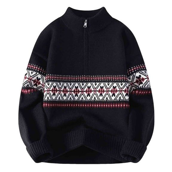 Atogsazn Mens Knitted Half Zip Christmas Sweater Casual Crewneck Long Sleeve Pullover Sweatshirt Fall Clothing Tops Outerwear 02-Black L Fashion