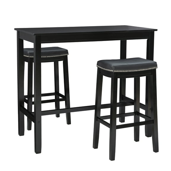 Linon Claridge 3-Piece Bar Height Tavern Set, Black with Black Faux Leather