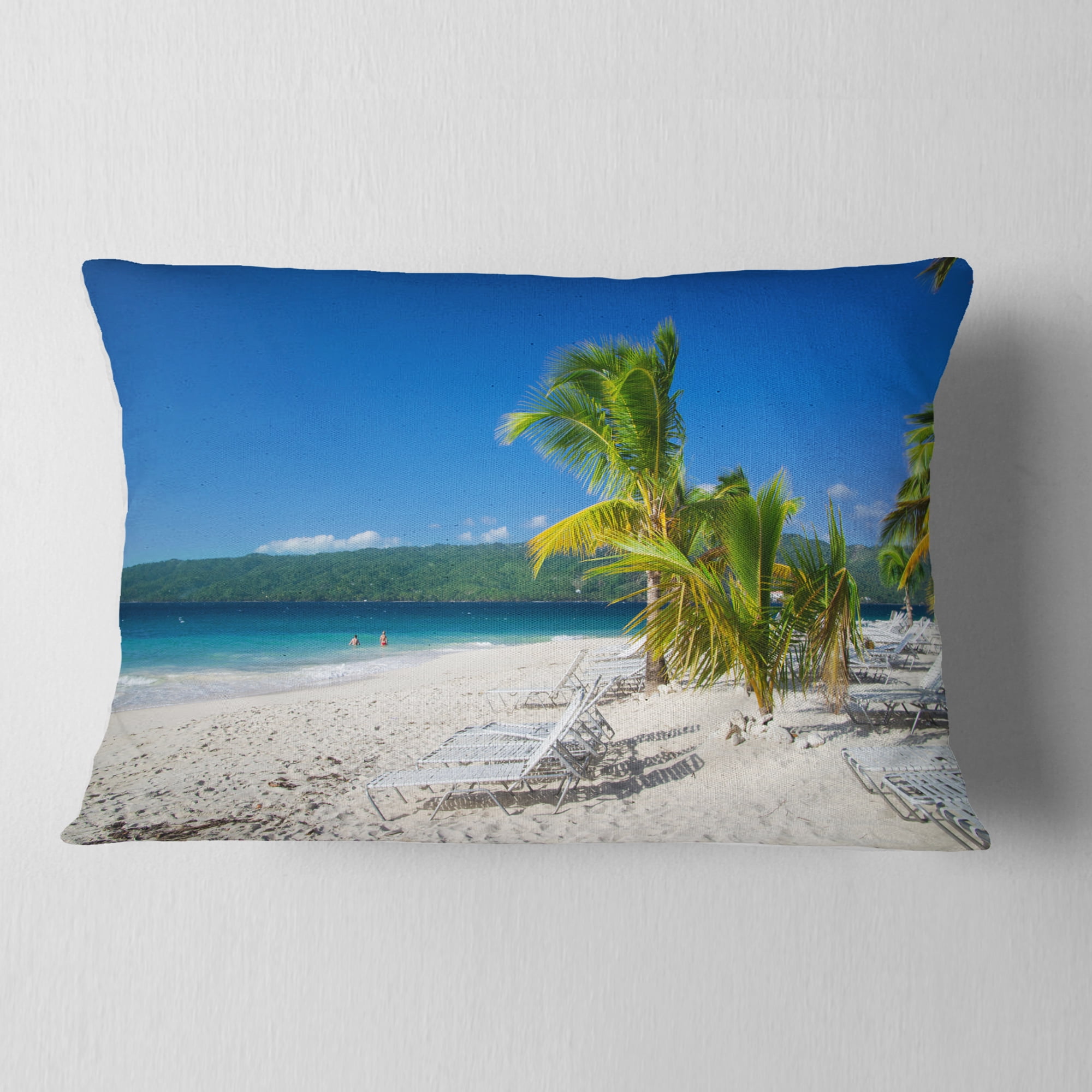 Designart Beach Coconut Palms in Wind - Seashore Photo Throw Pillow - 12x20
