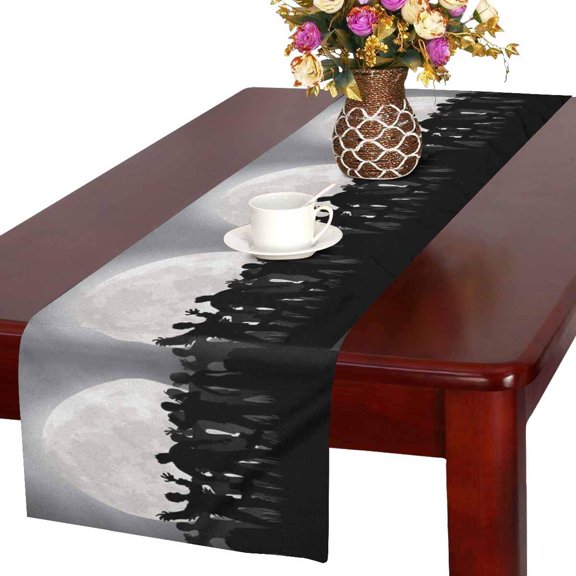 MKHERT Halloween Zombies Tombstones and Full Moon On The Cemetery Table Runner Home Decor for Wedding Party Banquet Decoration 16x72 Inch
