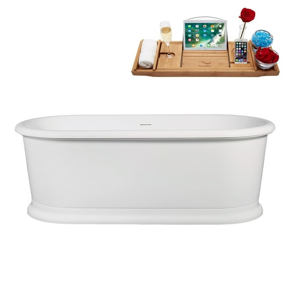 71" Streamline B-428-174-WH Soaking Freestanding Tub and Tray With Internal Drain in Glossy White