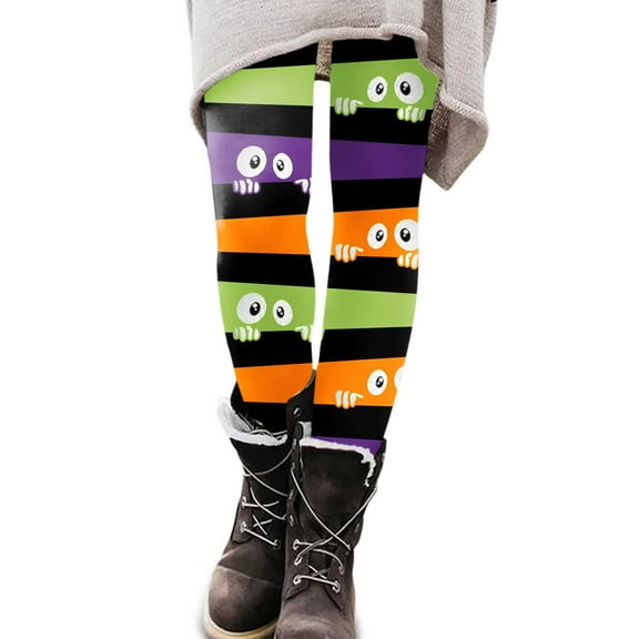 Huowey Women's Halloween Leggings Stretchy Cute Printed Color Blocked Legging Tights Stretch Pants For Party Streetwear Casual Yoga Pant Streetwear