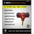 GFCI Extension Cord 2Foot 12/3 Gauge SJTW Lighted GFCI Extension