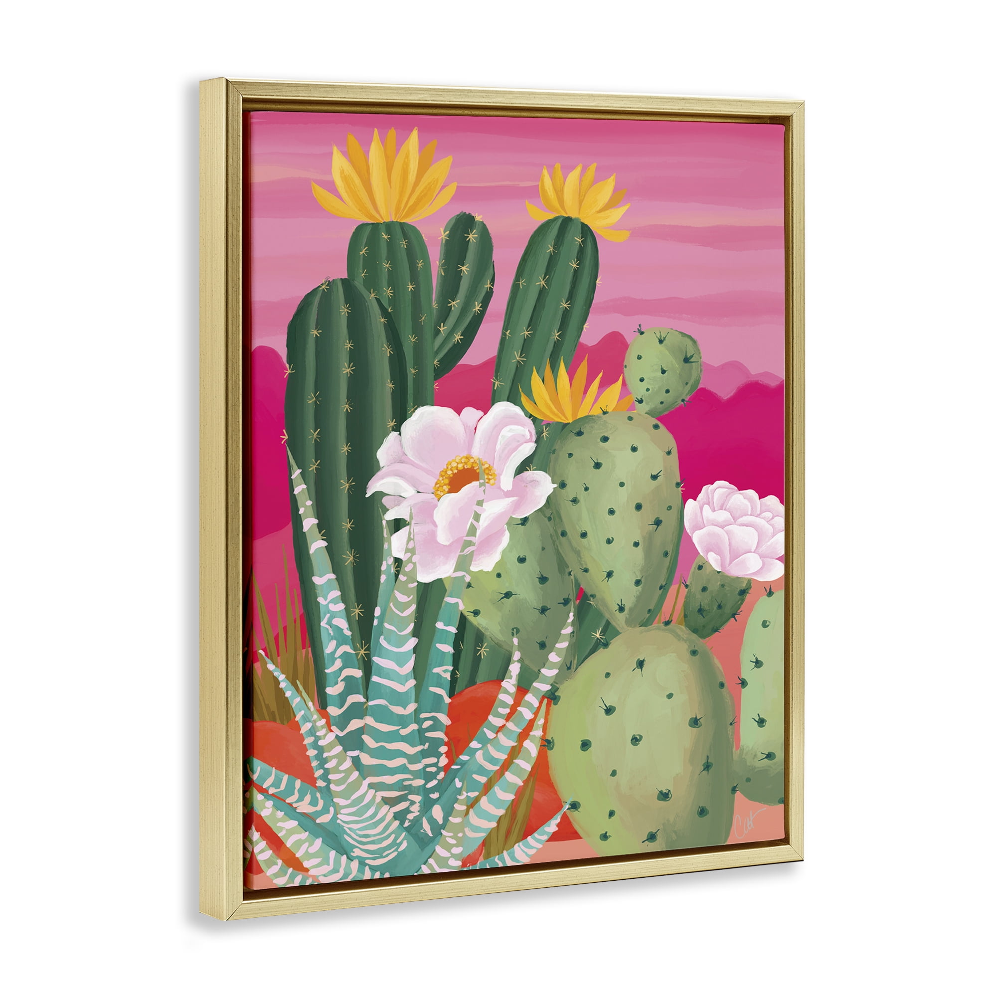 Stupell Industries Sunset Cactus Plants Gold Framed Floater Canvas Wall Art, design by Cat Thurman Designs
