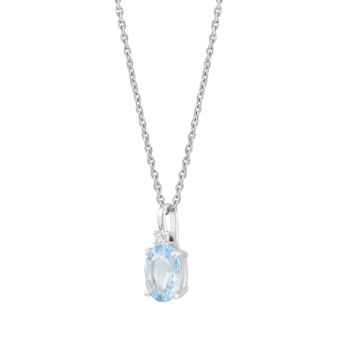 Brilliance Fine Jewelry Simulated Aquamarine and White Cubic Zircoina Pendant Necklace and Studs Set in Sterling Silver
