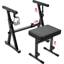 Restored Liquid Stands Piano Keyboard Stand and Bench Set - Portable Heavy Duty Digital Piano Stand for 54-88 Key Electric Pianos & Adjustable Piano Bench, Chair, Stool (Refurbished)