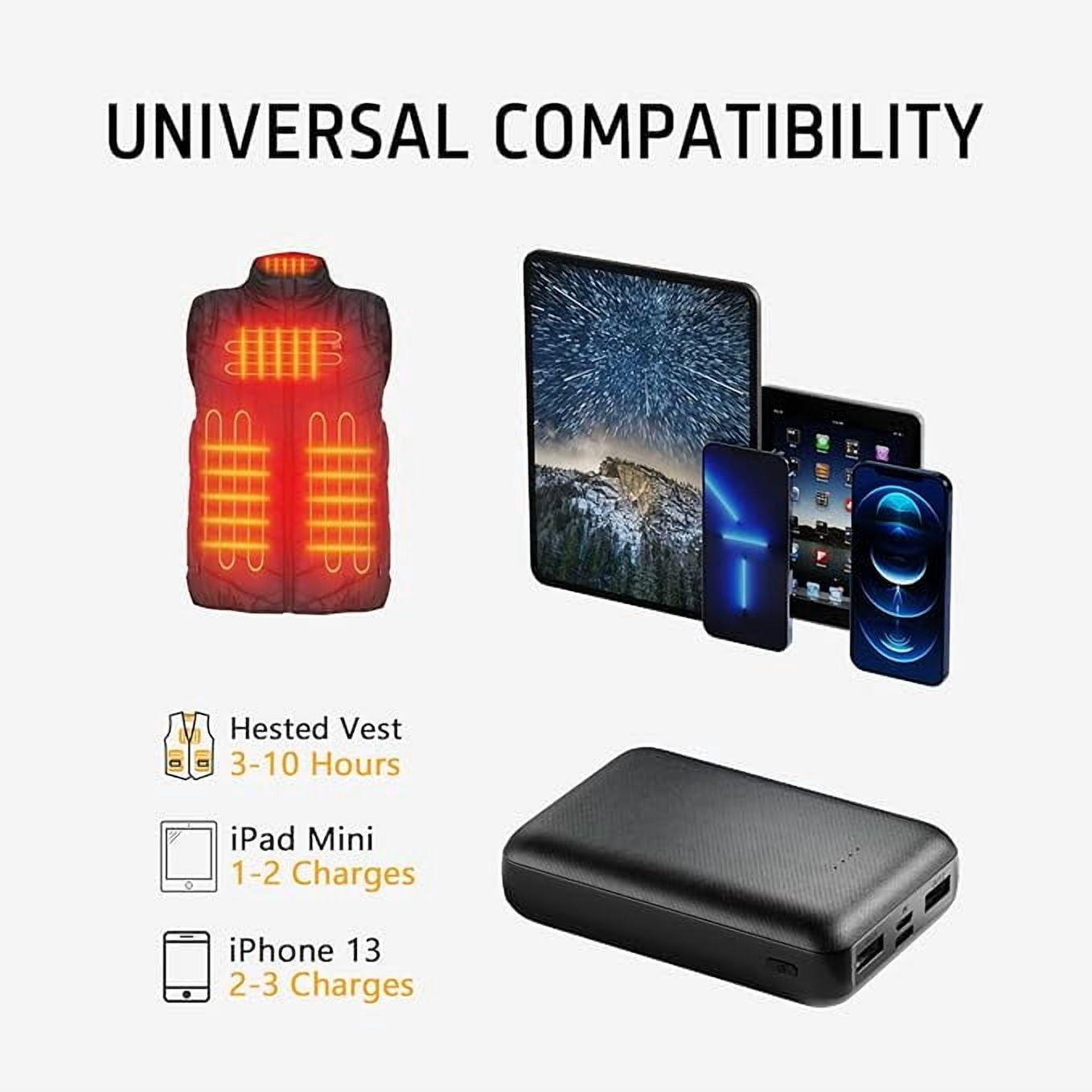 CICIEKAE 5V2A Battery Pack for Heated Vest Heated Jacket 10000mAh Power Bank for Men Women(Not Suit for 7.4v Heated Clothing)