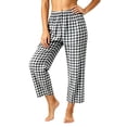 thumbnail image 3 of Oiangi Plus Size Gingham Pants for Women Elastic Waist Baggy Beach Pant Casual Comfy Plaid Pockets Trousers for Fall Black M, 3 of 4