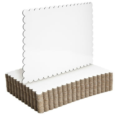 White Foil Cake Boards, Scalloped Rectangle Dessert Base (14 x 10 In, 25 Pack)