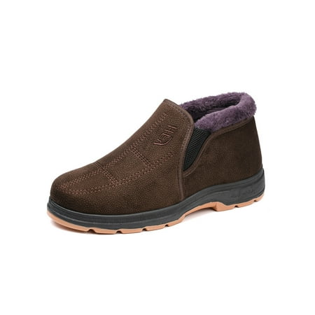

Kesitin Men Snow Boots Round Toe Comfort Boot Plush Lining Winter Shoes Warm Nonslip Casual Shoe Walking Slip On Loafers Coffee 7.5
