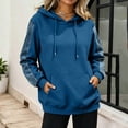 thumbnail image 2 of JGGSPWM Womens Denim Sleeve Patchwork Hoodie, Drawstring Color Block Pullover Sweatshirt, Relaxed Fit Fall Streetwear Tops Blue XXXL, 2 of 7