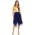 thumbnail image 5 of Aislor Women Sleeveless Color Block Lyrical Dance Costume Chiffon Hem Shiny Praise Dance Tunic Dress Navy Blue XL, 5 of 7