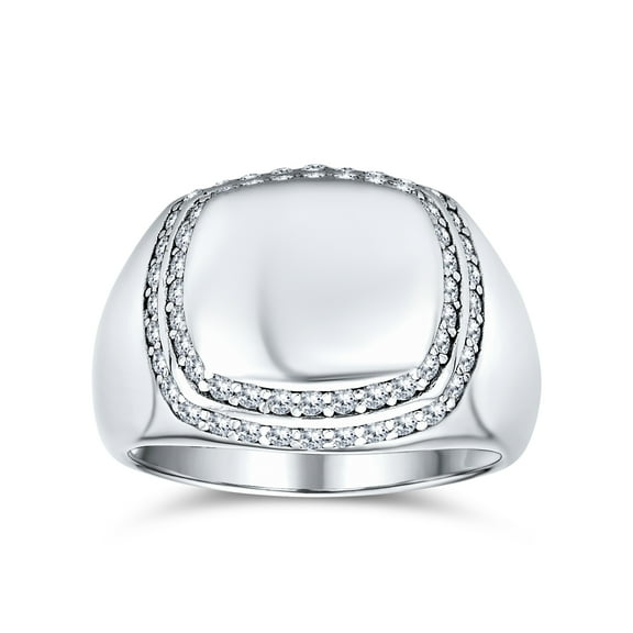 Bling Jewelry Mens Mens Stainless Steel CZ Micro Pave Engravable Monogram Halo Signet Ring