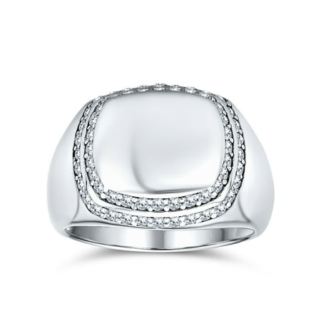 Bling Jewelry Mens Mens Stainless Steel CZ Micro Pave Engravable Monogram Halo Signet Ring