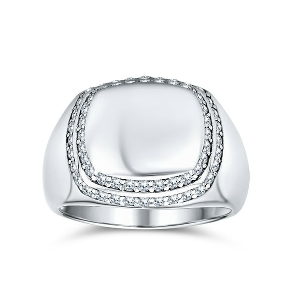 Cubic Zirconia Square CZ Micro Pave Engravable Monogram Square Shaped Halo Signet Ring for Men .925 Sterling Silver